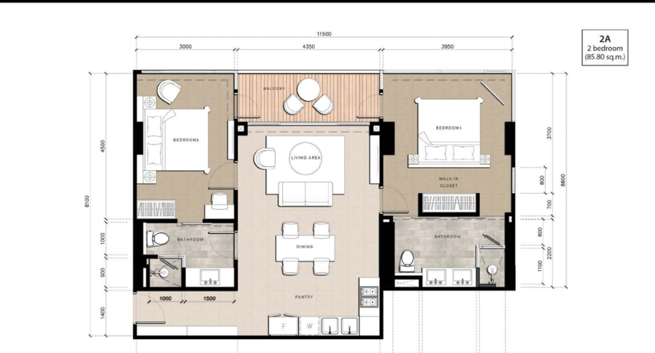 Wohnung zum Kauf mit 2 Zimmer in Bang Lamung, Chonburi