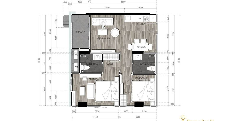 Condo en venta de 2 habitaciones en Bang Lamung, Chonburi