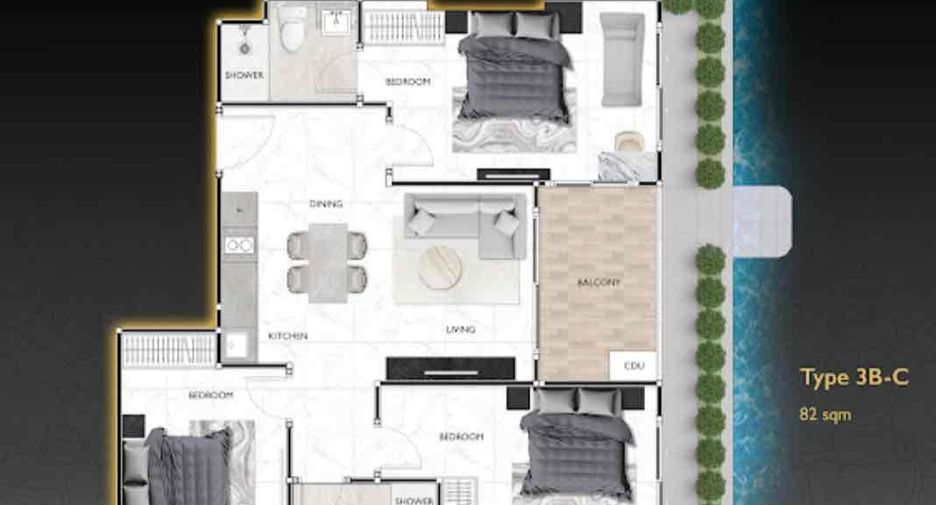 Condo en venta de 3 habitaciones en Bang Lamung, Chonburi