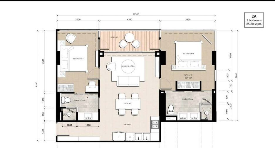 Wohnung zum Kauf mit 2 Zimmer in Jomtien, Pattaya