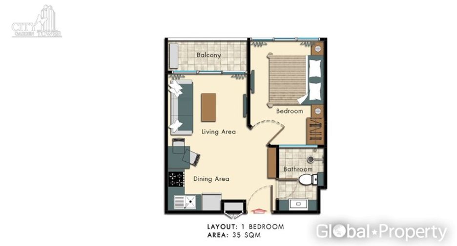 For sale 1 bed condo in Bang Lamung, Chonburi
