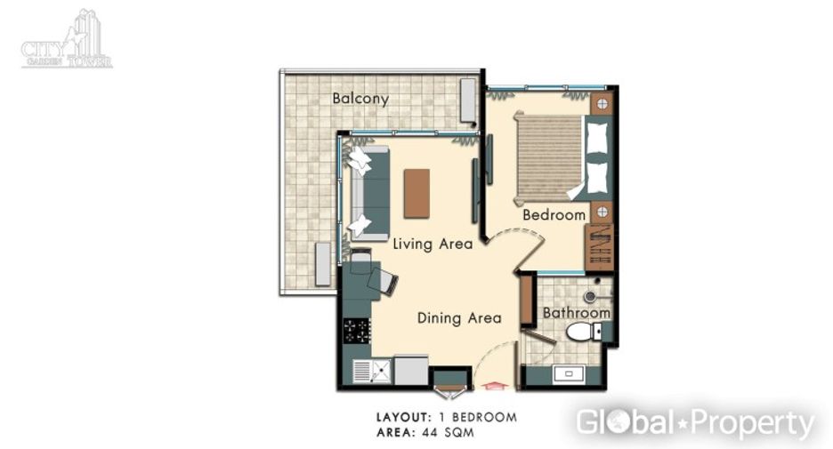 For sale 1 bed condo in Bang Lamung, Chonburi
