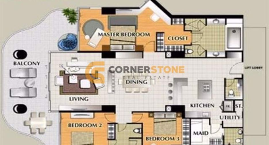 For rent and for sale 3 bedrooms condo in Jomtien, Pattaya