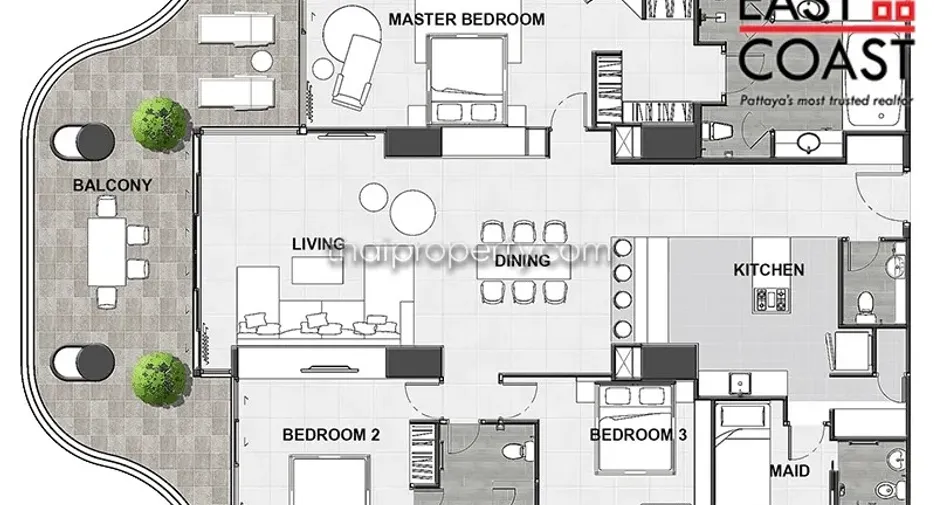 For sale 3 ベッドルーム condo in Jomtien, Pattaya