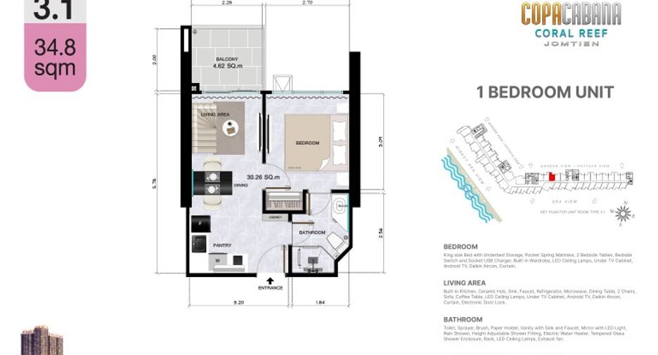 For sale 1 bed condo in Bang Lamung, Chonburi