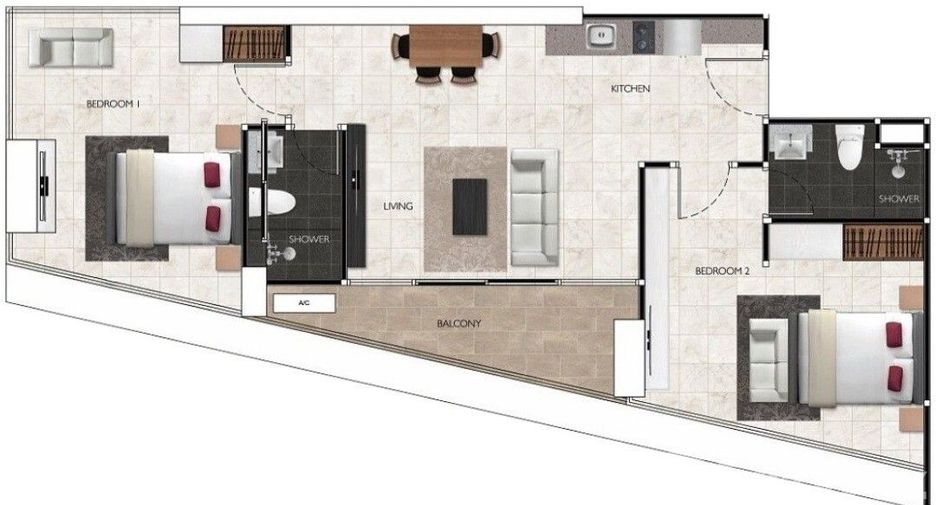 Condo en alquiler de 2 habitaciones en Bang Lamung, Chonburi