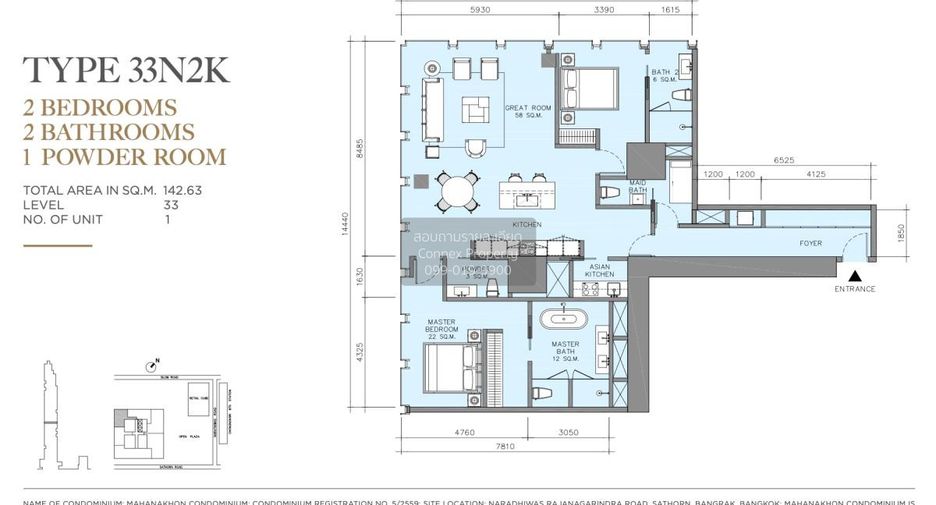 For sale 2 bedrooms condo in Sathon, Bangkok