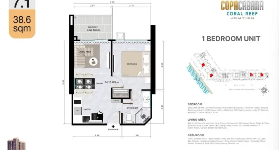 For sale 1 bed condo in Bang Lamung, Chonburi