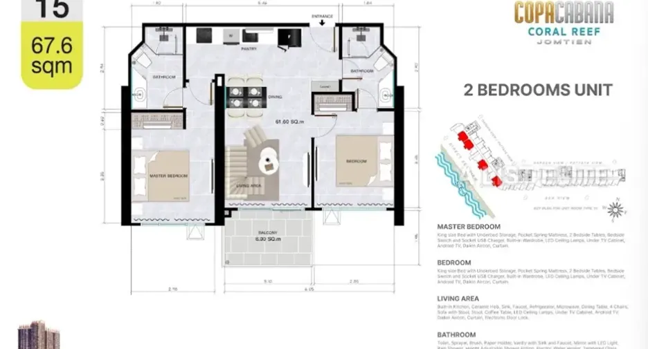 Wohnung zum Kauf mit 2 Zimmer in Bang Lamung, Chonburi