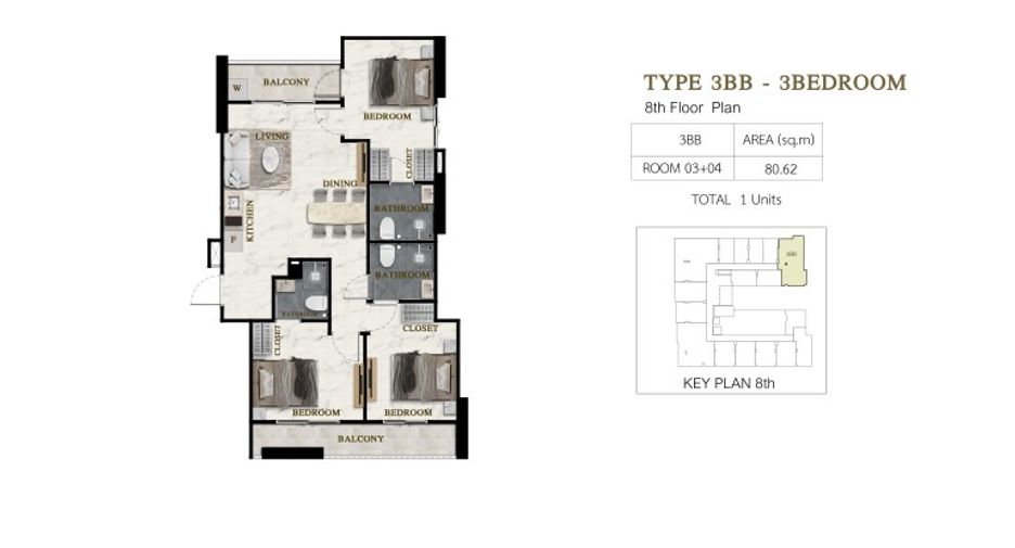 Condo en venta de 3 habitaciones en Bang Lamung, Chonburi