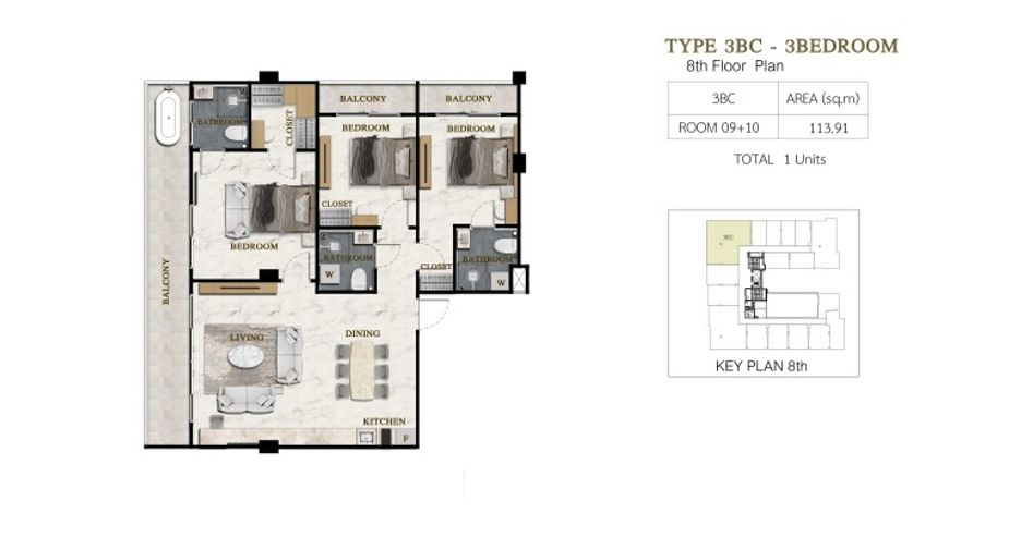 Condo en venta de 3 habitaciones en Bang Lamung, Chonburi