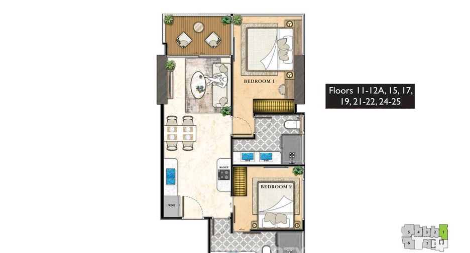 À vendre 2 chambres condo à Bang Lamung, Chonburi
