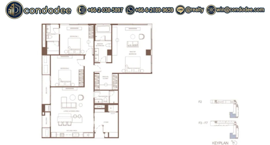 Wohnung zum Kauf mit 3 Zimmer in Khlong Toei, Bangkok