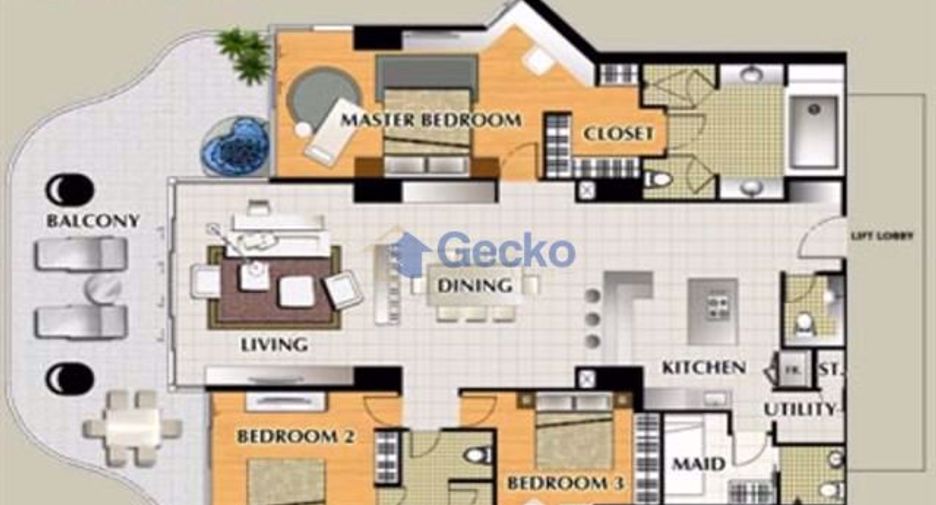 For rent and for sale 3 bedrooms condo in Jomtien, Pattaya