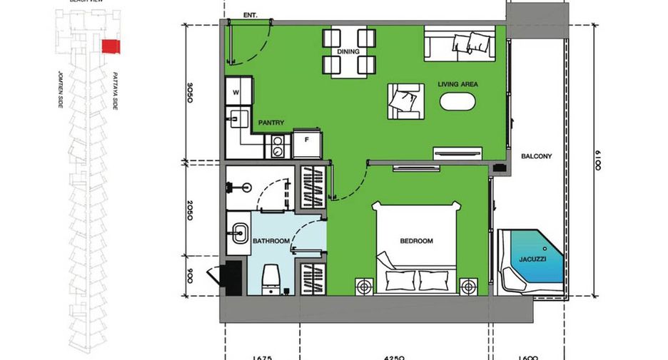 Wohnung zum Kauf mit 1 Zimmer in Jomtien, Pattaya
