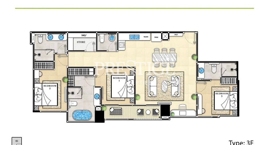For sale 3 bedrooms condo in Pratumnak, Pattaya