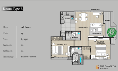 For rent 2 bedrooms condo in Watthana, Bangkok