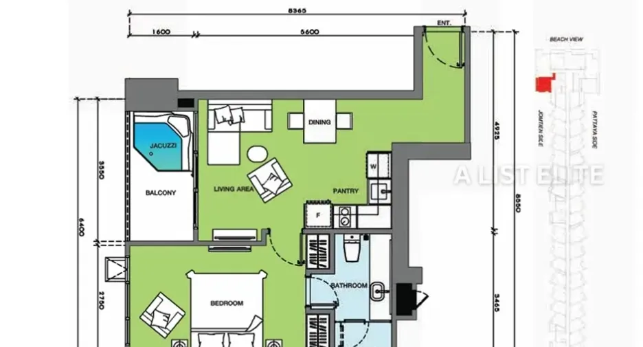 Condo en venta de 1 habitaciones 