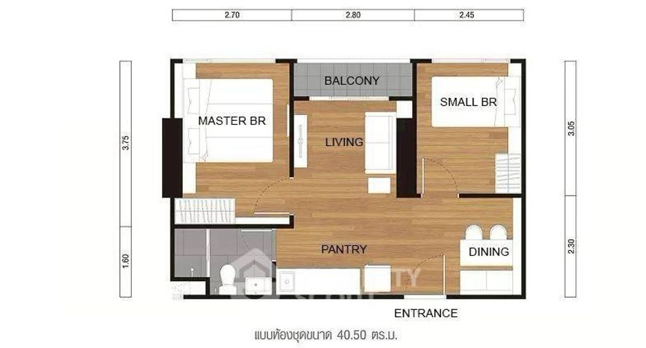 Wohnung zur Miete mit 2 Zimmer in Watthana, Bangkok