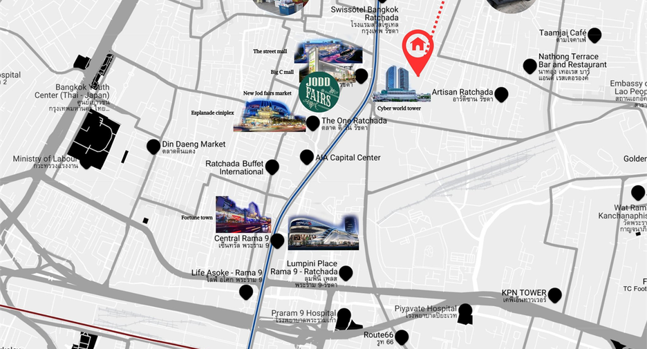 For rent 1 bed condo in Huai Khwang, Bangkok