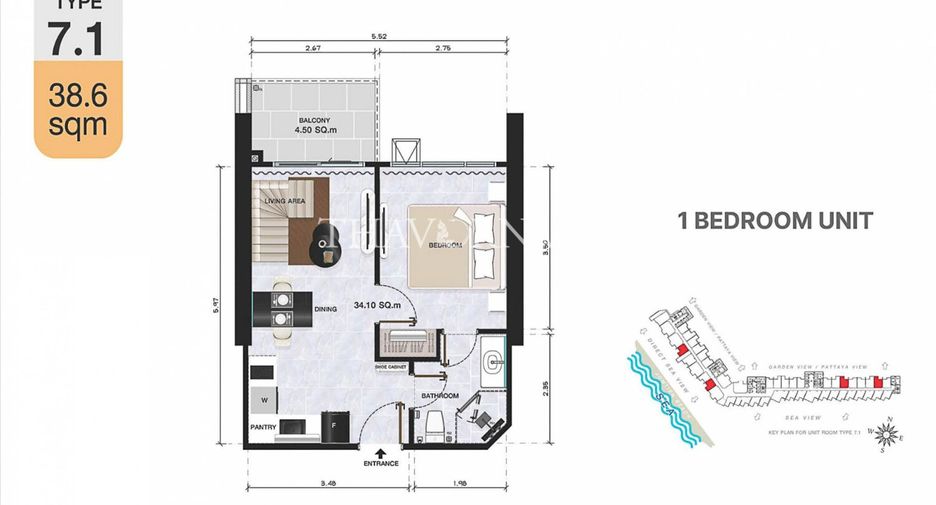 À vendre 1 chambre condo à Jomtien, Pattaya
