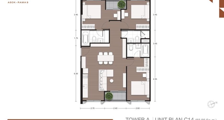 Condo en venta de 3 habitaciones en Ratchathewi, Bangkok