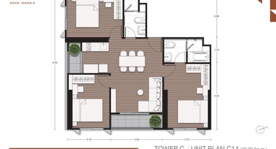 Condo en venta de 3 habitaciones en Ratchathewi, Bangkok