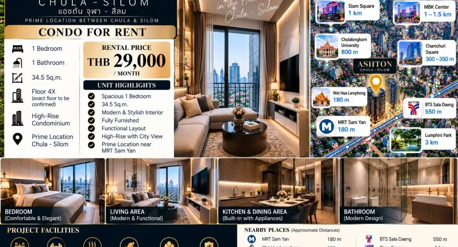 For rent 1 bed condo in Bang Rak, Bangkok