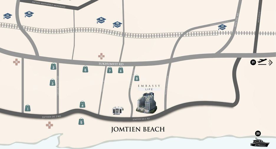 Condo en venta de 1 habitaciones en Jomtien, Pattaya