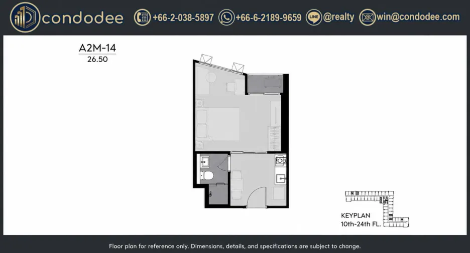 À vendre 1 chambre condo à Khlong Toei, Bangkok