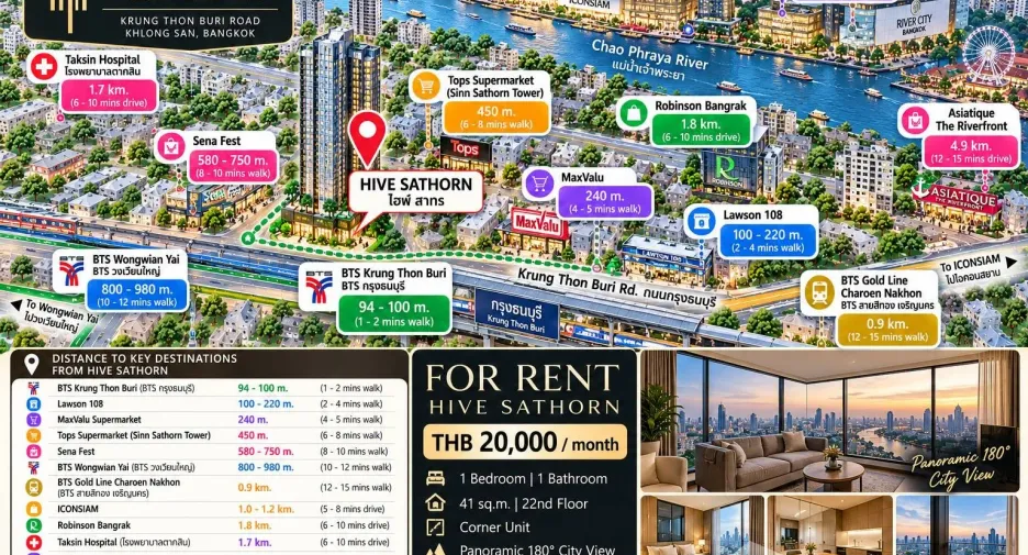 Condo en alquiler de 1 habitaciones en Khlong San, Bangkok