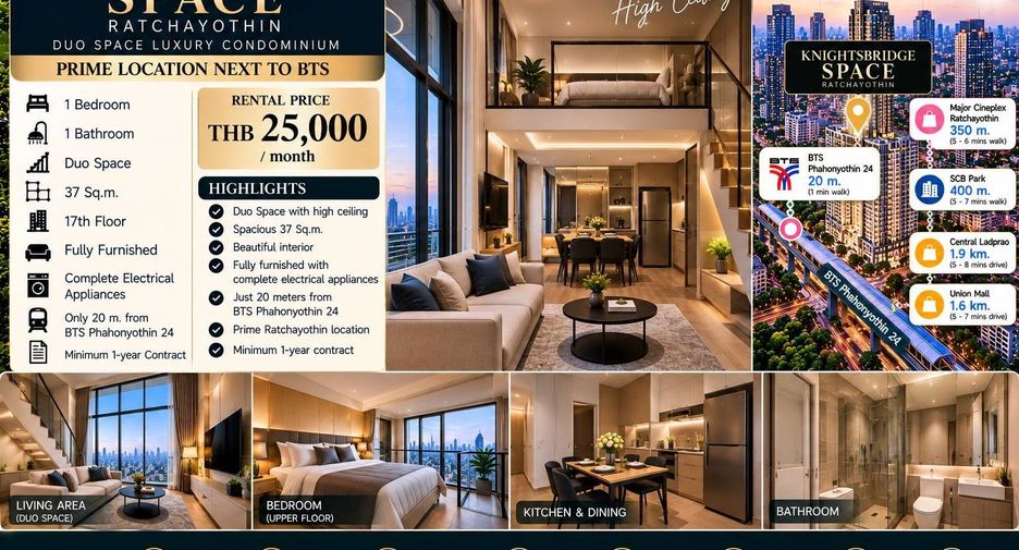Condo en alquiler de 1 habitaciones en Chatuchak, Bangkok