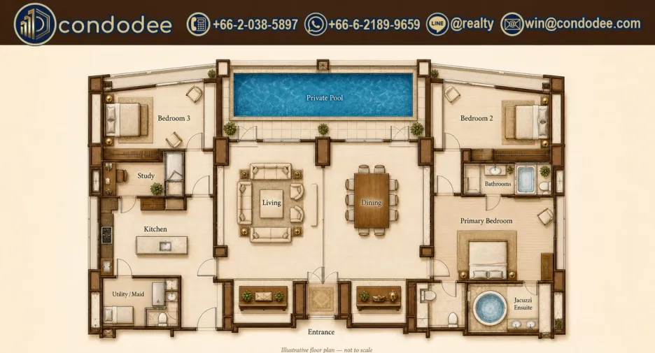 Wohnung zum Kauf mit 3 Zimmer in Khlong Toei, Bangkok