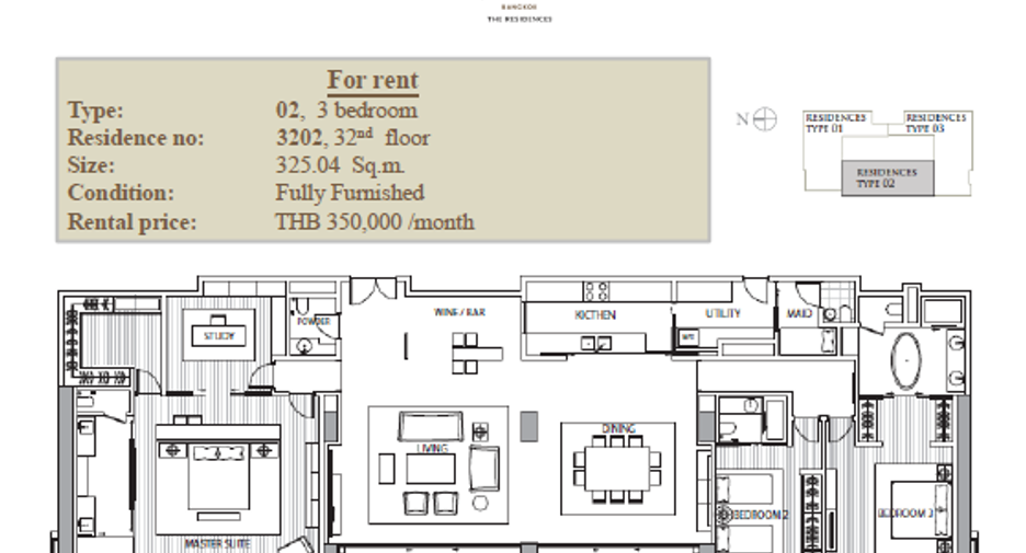 Condo en alquiler de 3 habitaciones en Pathum Wan, Bangkok