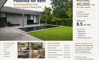 Villa zur Miete und zum Kauf mit 3 Zimmer in Hang Dong, Chiang Mai