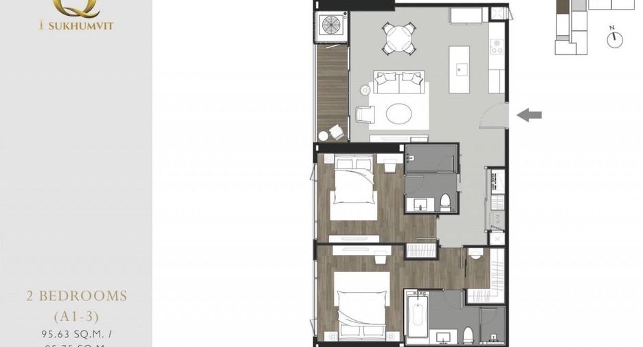 Condo en alquiler de 2 habitaciones en Khlong Toei, Bangkok