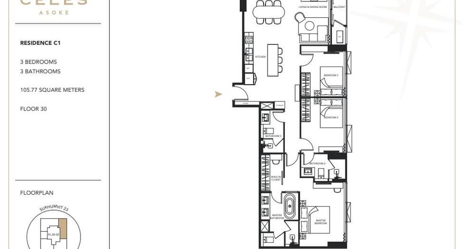 Condo en alquiler de 3 habitaciones en Khlong Toei, Bangkok