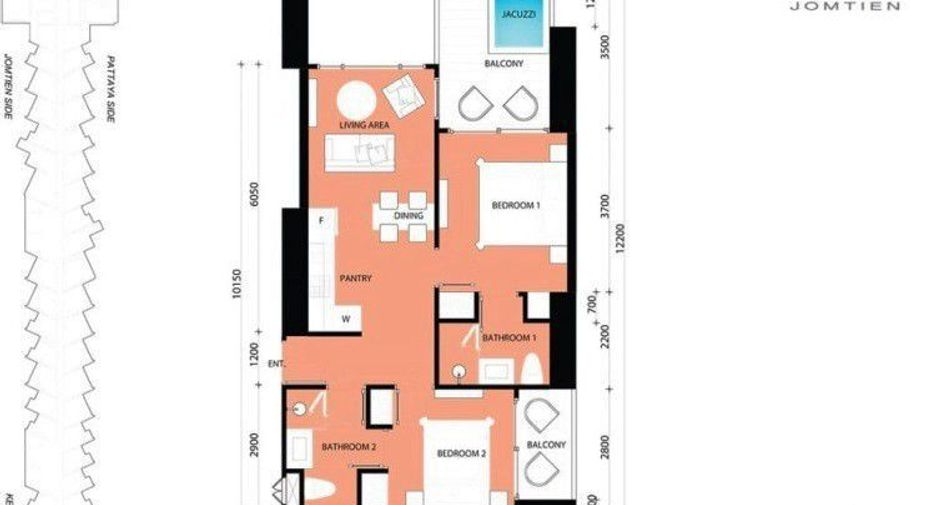 Wohnung zum Kauf mit 2 Zimmer in Bang Lamung, Chonburi