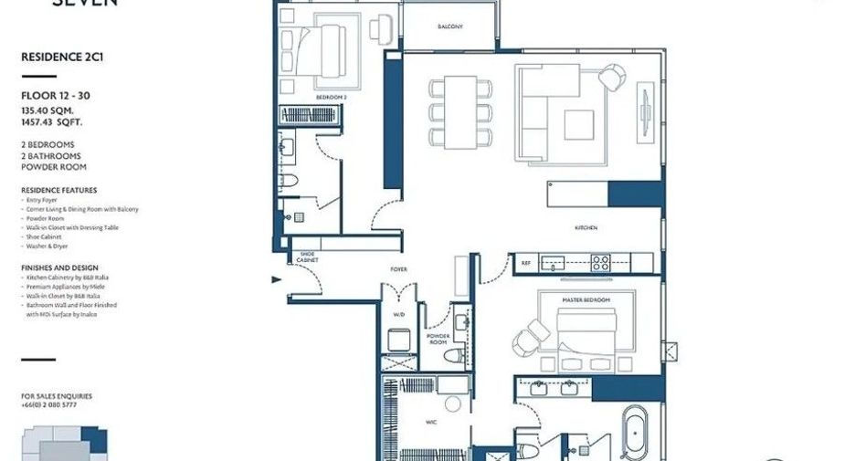 Condo en alquiler de 2 habitaciones en Sathon, Bangkok