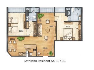 Condo en alquiler de 2 habitaciones en Watthana, Bangkok