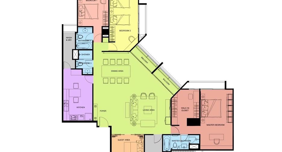 Apartment zur Miete mit 3 Zimmer in Yan Nawa, Bangkok