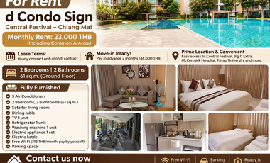 For rent 2 bedrooms condo in Mueang Chiang Mai, Chiang Mai