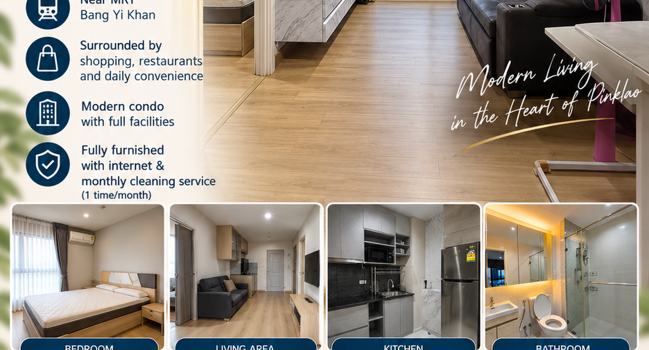 For rent 1 bed condo in Bang Phlat, Bangkok
