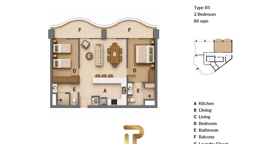 Condo en venta de 2 habitaciones en Bang Lamung, Chonburi